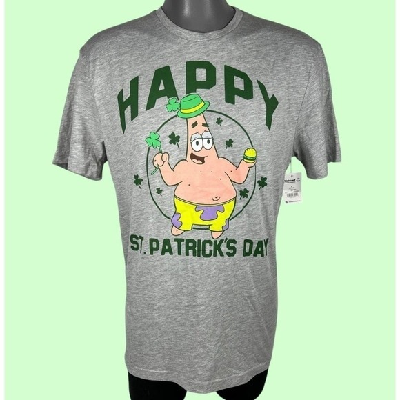 Nickelodeon Other - SpongeBob SquarePants Patrick Star St. Patrick's Day T-Shirt Large Gray NEW!